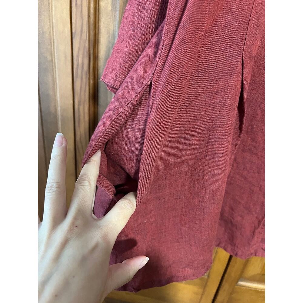 FLAX Women's 100% Linen Button Front Tunic Blouse Burgundy Lagenlook SZ S - Picture 6 of 12